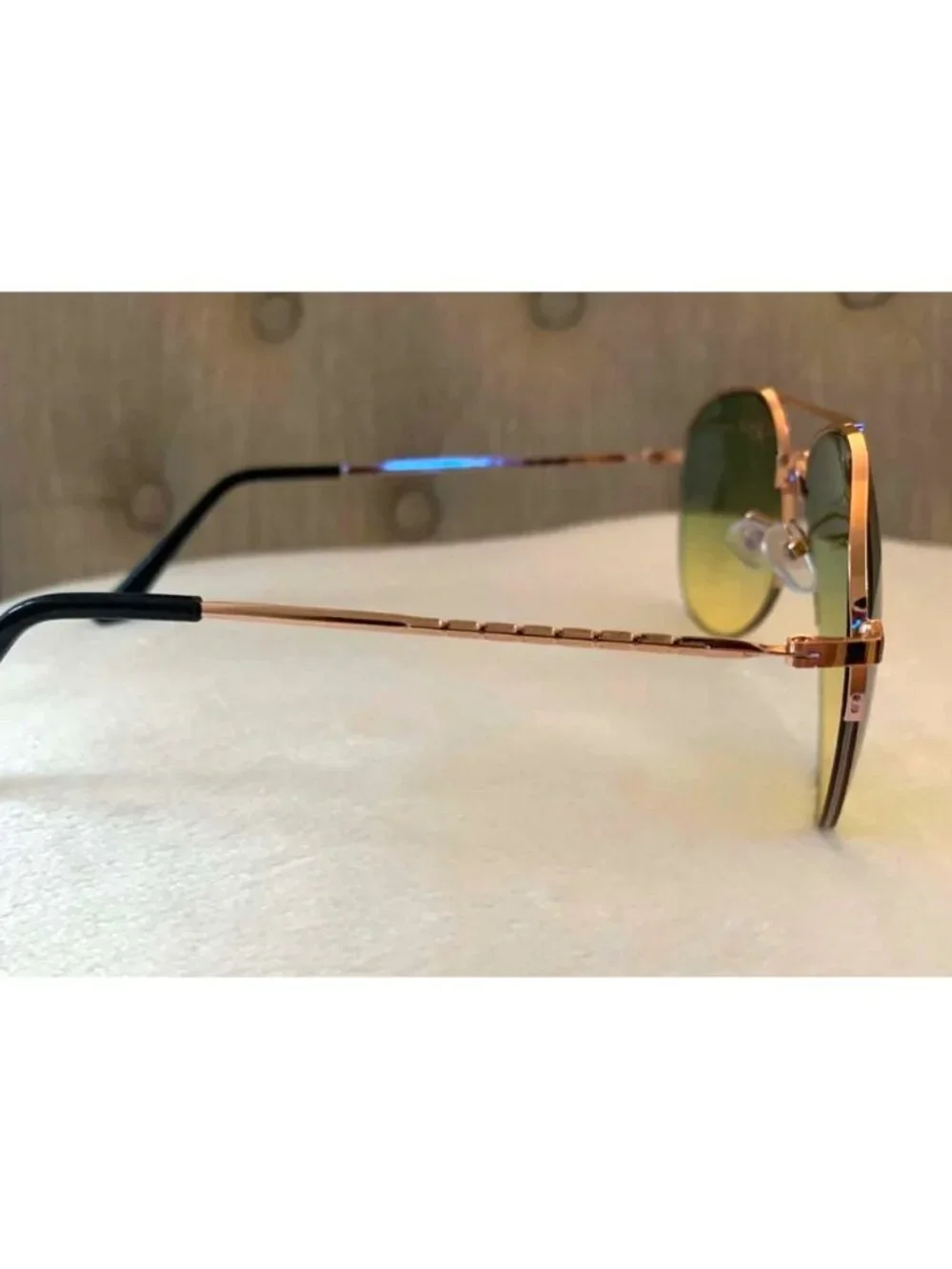 Aviator Style Sunglasses W/ Rose Gold Frame & Green/Yellow Gradient Lens Unisex